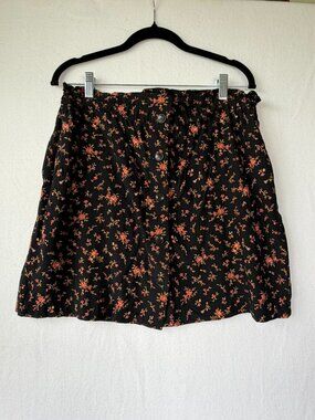 Madewell Black Floral Button‑Front Skirt Size Medium